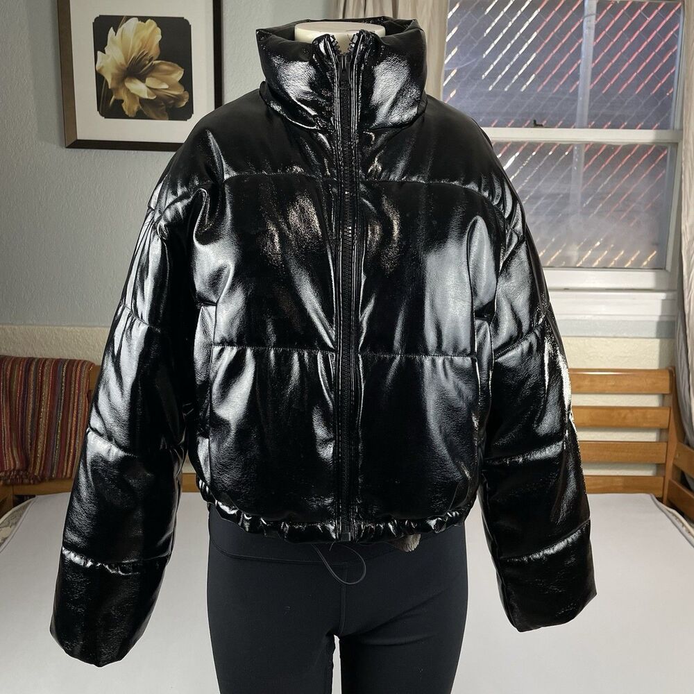 H&M Divided Shiny Padded Cropped Puffer Jacket Teenage/ Ladies XXS Black Grunge